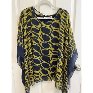 Susan Graver XL Tank Poncho Set Navy Tank, Navy Green Poncho Scoop Neck New